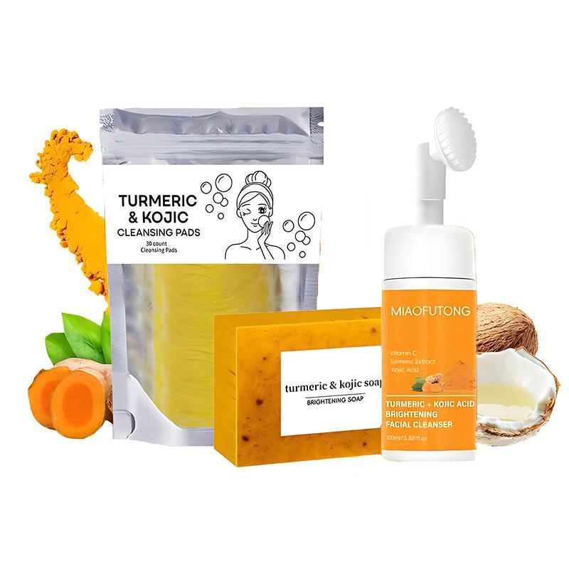 Turmeric Wash & Care Set – Cleanser, Pads & Face Scrub Trio