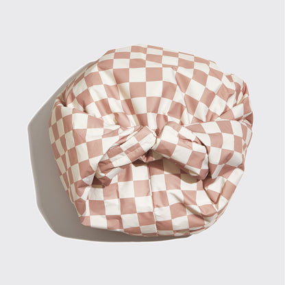 Terracotta Checker Satin Shower Cap – Reusable & Waterproof