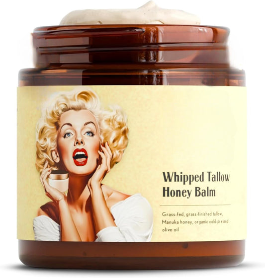 Whipped Beef Tallow and Honey Balm – 4oz Unscented Face Cream, Body Lotion, and Lip Balm