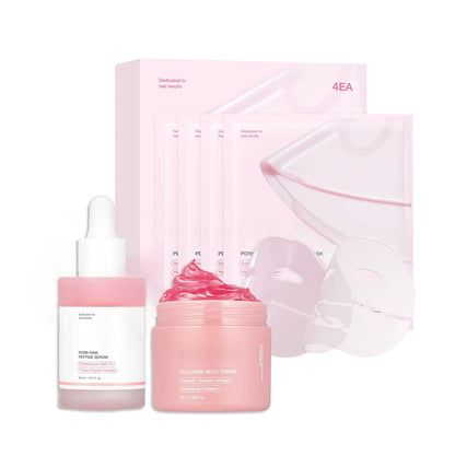 Pink Glass Glow Skin Trio - Salmon DNA PDRN Pink Collagen Jelly Gel Mask (4 ea) + PDRN Pink Peptide Serum 50ml + Collagen Jelly Cream 50ml