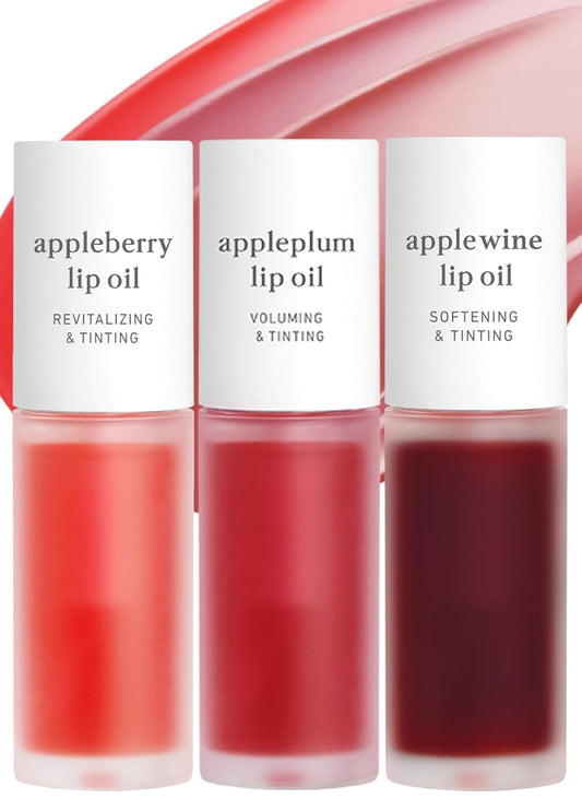 Korean Lip Oil Trio – Appleberry, Appleplum & Applewine, 0.12 fl oz