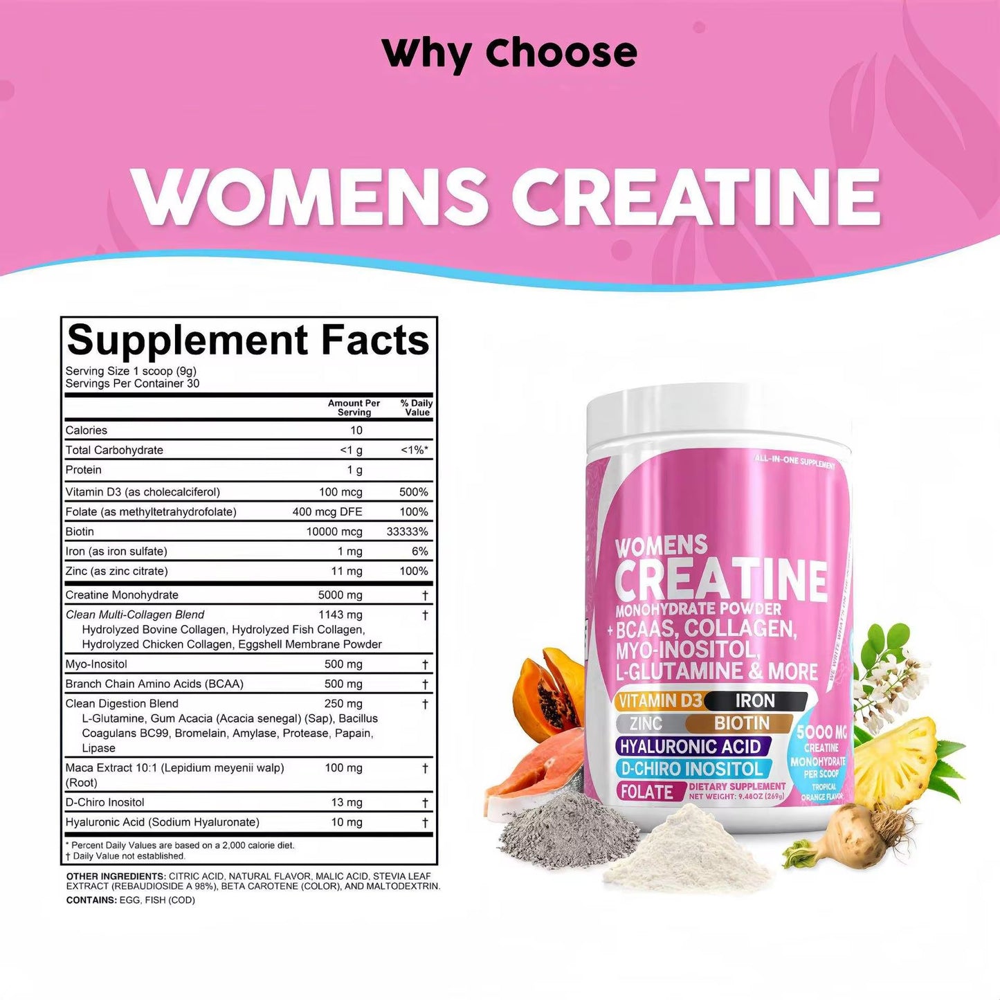 Creatine for Women – Monohydrate + BCAAs & Collagen, 30 Serv