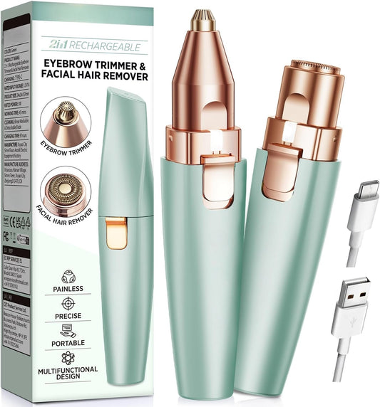 2-in-1 Eyebrow & Facial Trimmer – Rechargeable, Painless Hair Remover