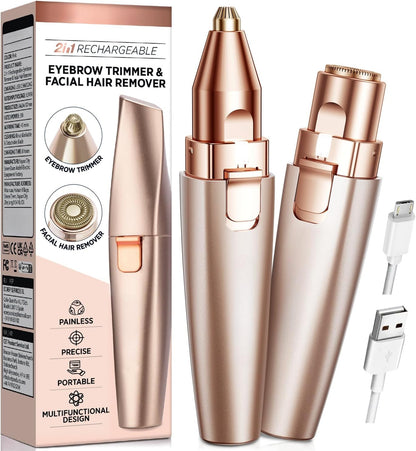 2-in-1 Eyebrow & Facial Trimmer – Rechargeable, Painless Hair Remover