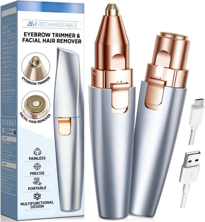2-in-1 Eyebrow & Facial Trimmer – Rechargeable, Painless Hair Remover