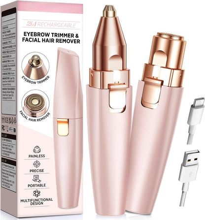 2-in-1 Eyebrow & Facial Trimmer – Rechargeable, Painless Hair Remover