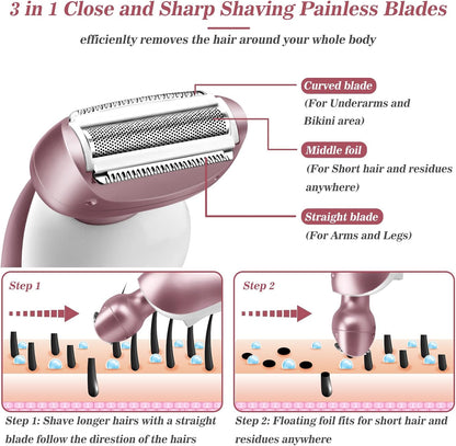 Akunbem Electric Shaver for Women – Wet & Dry Use, Blue & Pink