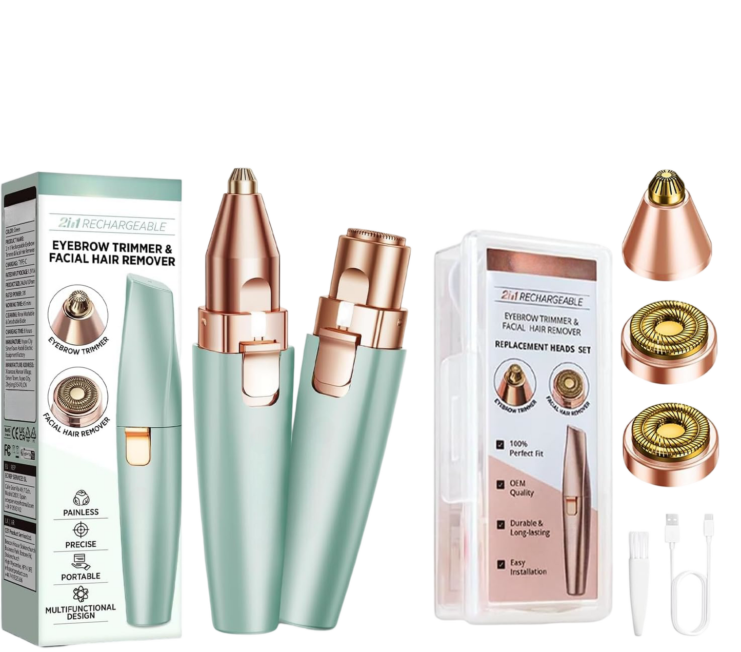 2-in-1 Eyebrow & Facial Trimmer – Rechargeable, Painless Hair Remover