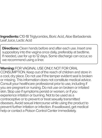 Boric Acid Vaginal Suppositories – Lactic Acid & Aloe, 12 Ct