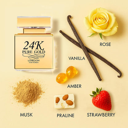 24K Pure Gold Eau de Parfum for Women – Sweet Scent, 3.4 oz