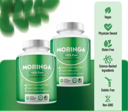 Moringa Powder Capsules – Plant-Based Supplement, 60 ct