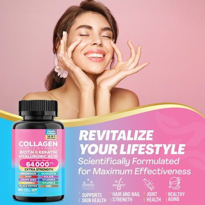 Collagen Peptide Pills – Types I, II, III, V, X + Biotin, 90 ct