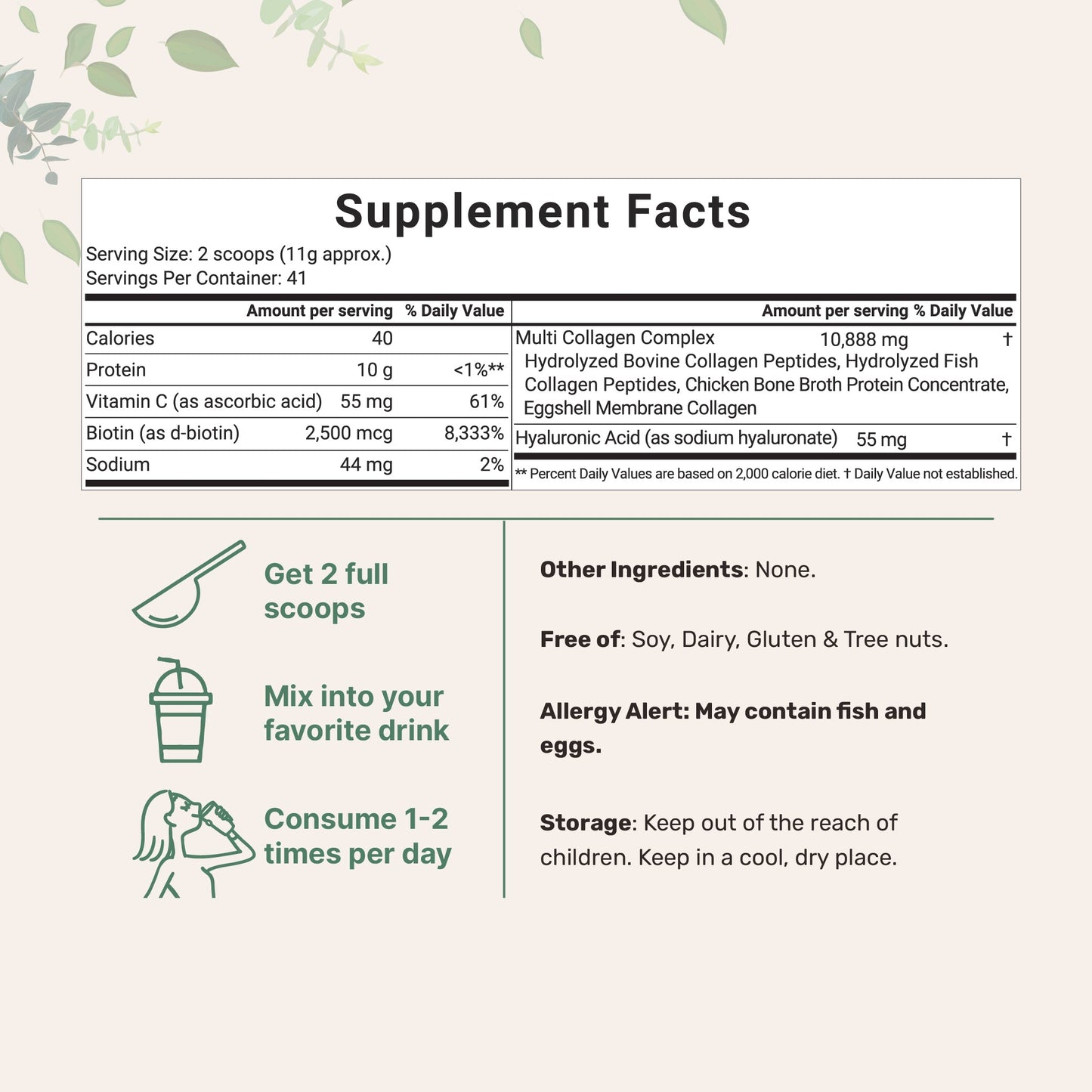 Multi Collagen Peptides Powder – Unflavored, Types I, II, III, V, X