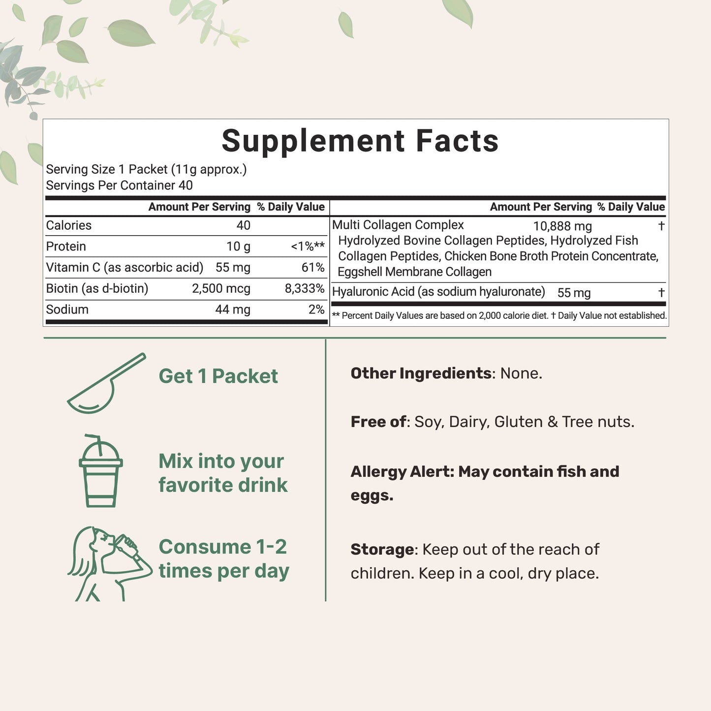 Multi Collagen Peptides Powder – Unflavored, Types I, II, III, V, X