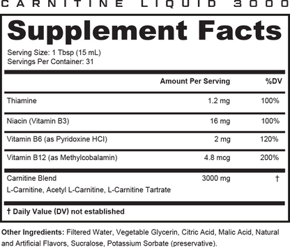 Liquid Carnitine 3000 – Energy & Metabolism Support, 31 Serves
