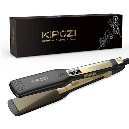 KIPOZI Salon Flat Iron Hair Straightener – Nano Titanium Plates, Dual Voltage, 15s Fast Heating & 15 Adjustable Temperature Settings