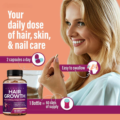 Advanced Hair Growth Vitamins for Women – Biotin & Collagen, 60ct