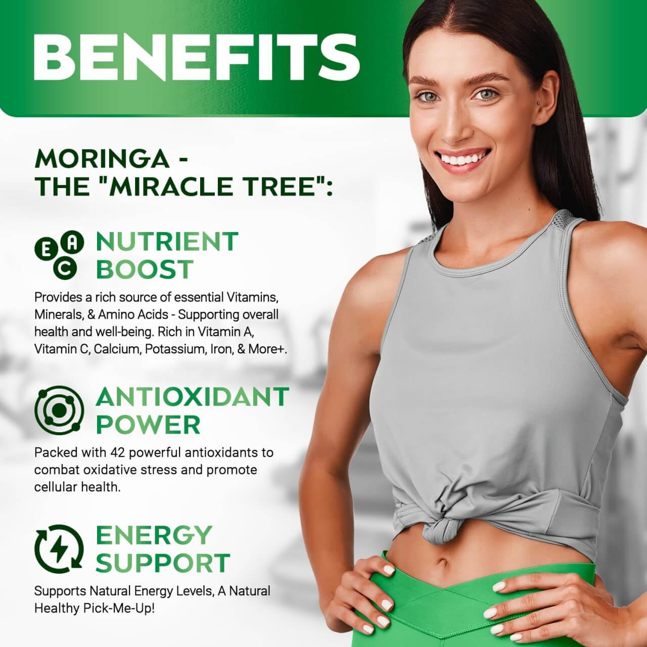 Moringa Powder Capsules – Plant-Based Supplement, 60 ct
