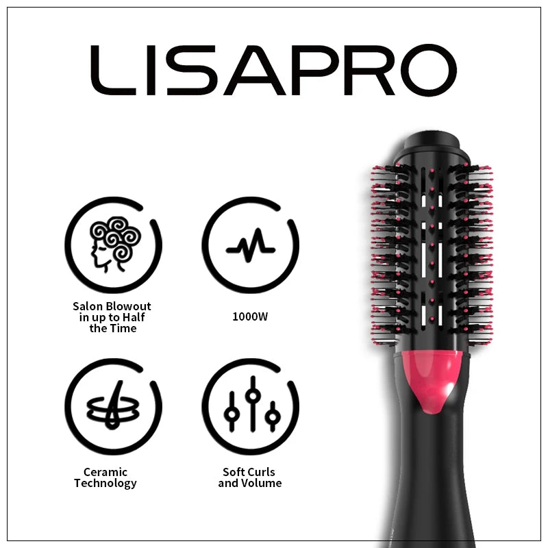 LISAPRO 3-in-1 Hot Air Brush – Hair Dryer, Volumizer & Styler