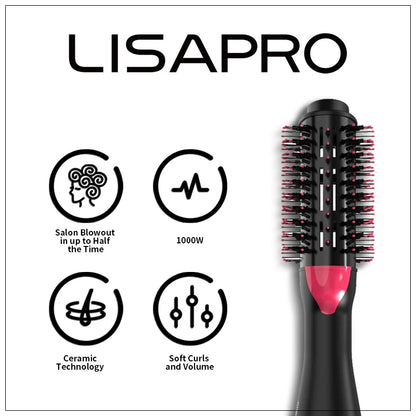 LISAPRO 3-in-1 Hot Air Brush – Hair Dryer, Volumizer & Styler