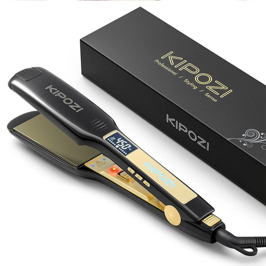 KIPOZI Salon Flat Iron Hair Straightener – Nano Titanium Plates, Dual Voltage, 15s Fast Heating & 15 Adjustable Temperature Settings