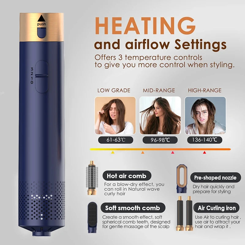 5-in-1 Hair Dryer & Hot Comb Set – Curling & Straightening Tool