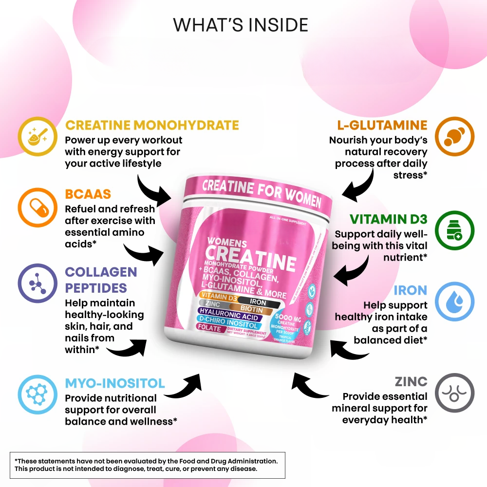 Creatine for Women – Monohydrate + BCAAs & Collagen, 30 Serv