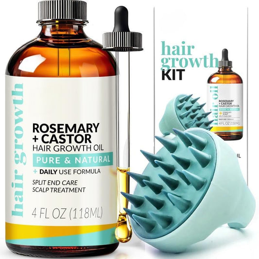 Rosemary & Castor Oil Hair Growth Kit – Includes Comfort Scalp Brush