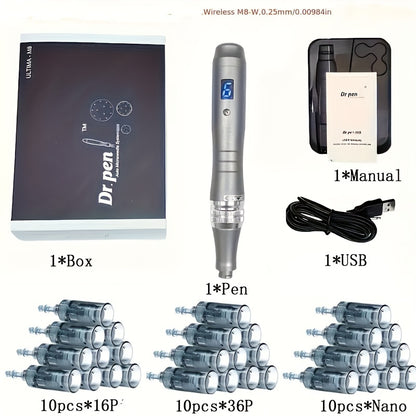 Dr. Pen M8 Professional Microneedling Pen Kit – Skin Care Tool with 30 Replacement Cartridges for Facial Rejuvenation