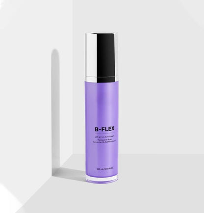 B-FLEX lift and firm arm cream in sleek purple bottle on minimalist white background