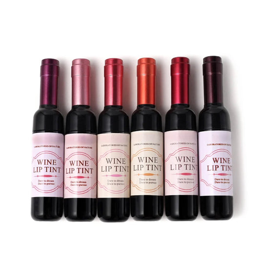 Wine Lip Tint - Waterproof Lip Gloss in a Wine Bottle Design (6 Colors/Set)