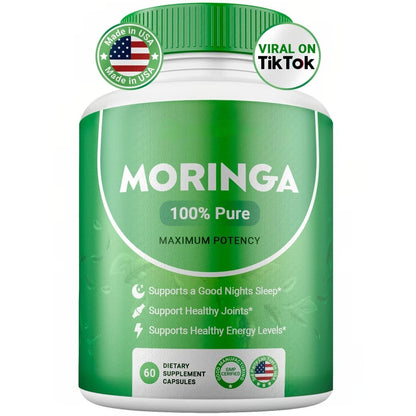 Moringa Powder Capsules – Plant-Based Supplement, 60 ct