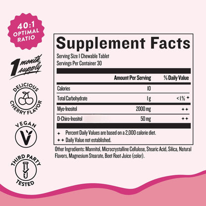 Myo & D-Chiro Inositol – Chewable Tablets Supplement, 30 Ct