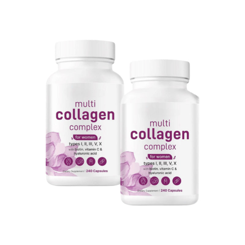 Multi Collagen Complex Pills - Type I, II, III, V, X with Hyaluronic Acid, Biotin & Vitamin C (240 Capsules)