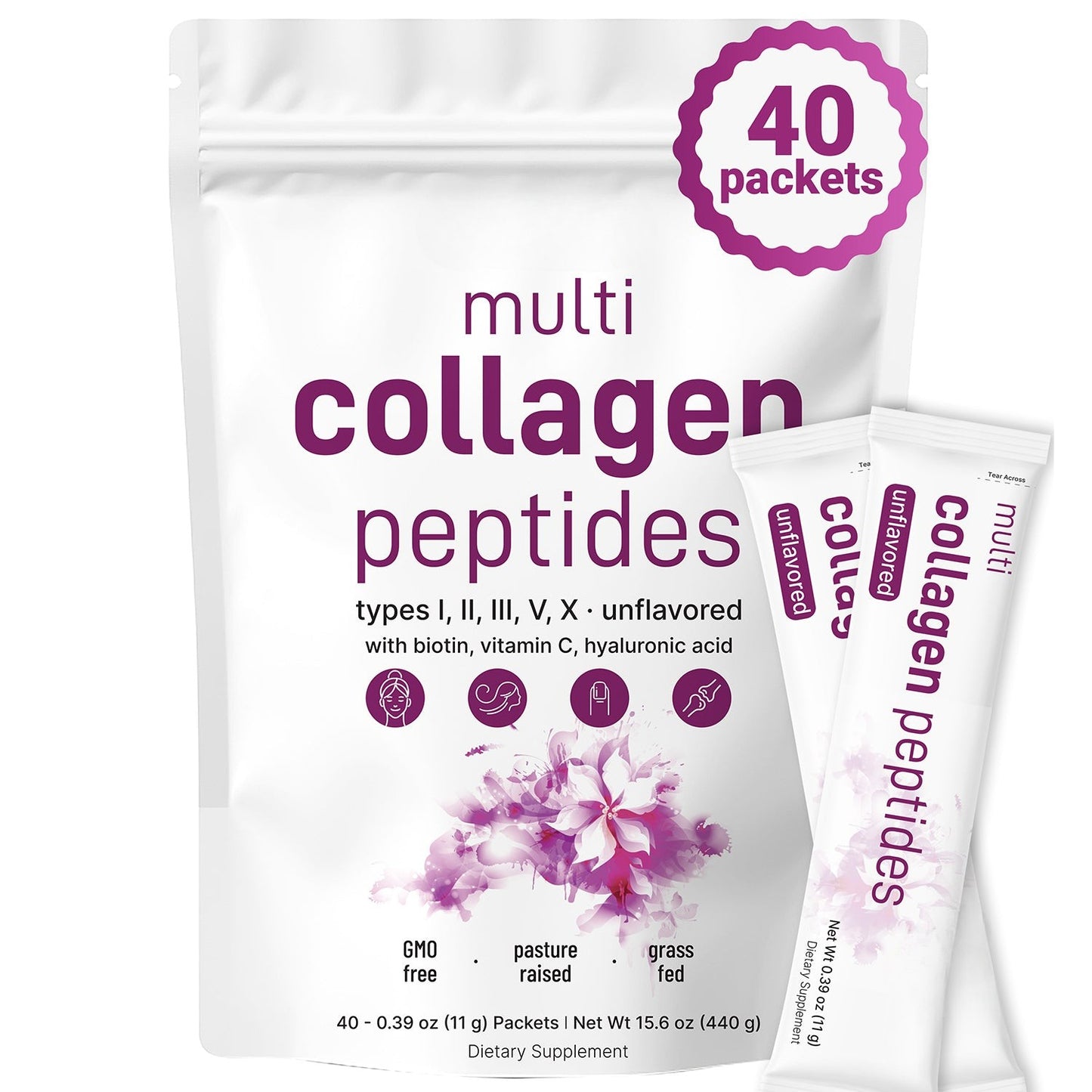 Multi Collagen Peptides Powder – Unflavored, Types I, II, III, V, X