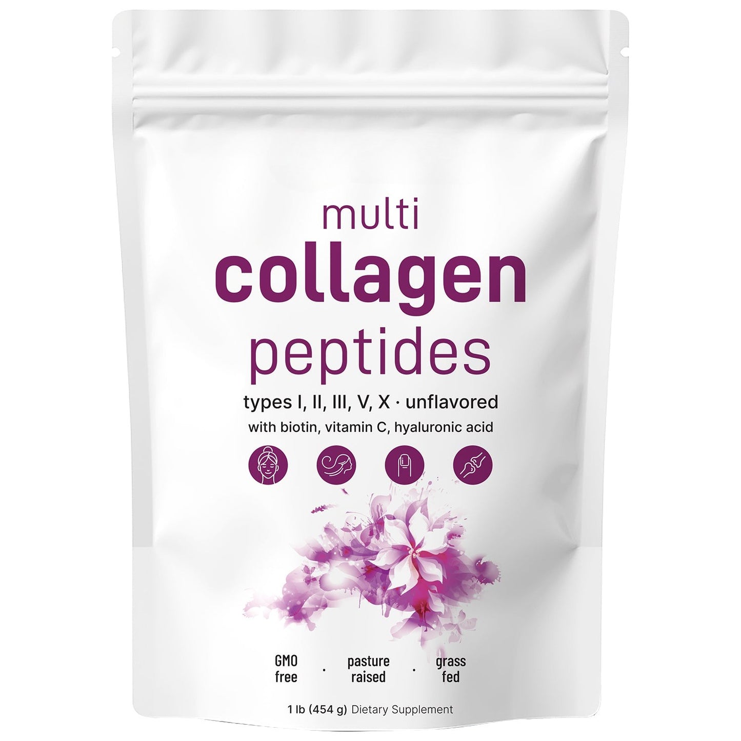 Multi Collagen Peptides Powder – Unflavored, Types I, II, III, V, X