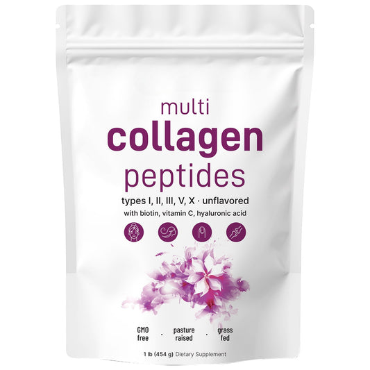 Multi Collagen Peptides Powder – Unflavored, Types I, II, III, V, X