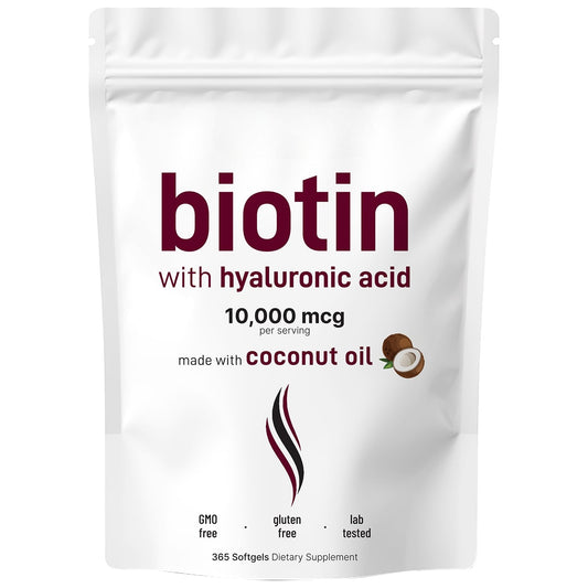 Biotin with Hyaluronic Acid – 365 Softgels for Hair & Skin