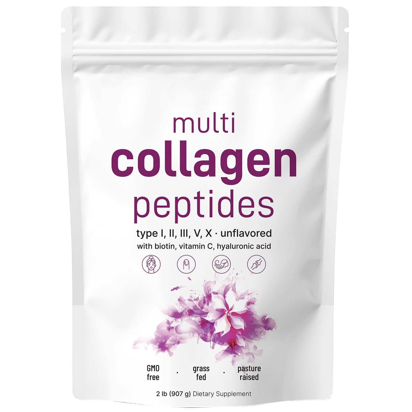 Multi Collagen Peptides Powder – Unflavored, Types I, II, III, V, X